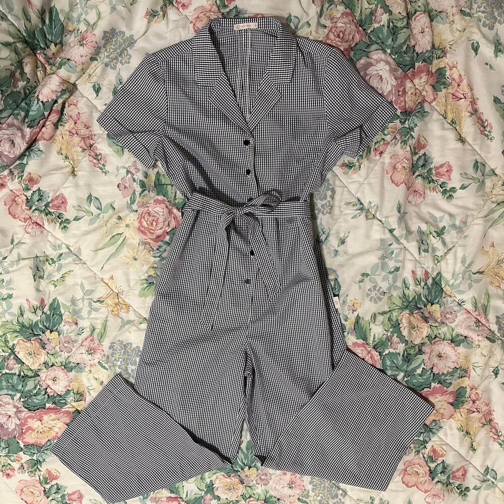 Gingham Black White Jumpsuit with Tie around the Waist - Size S NWT